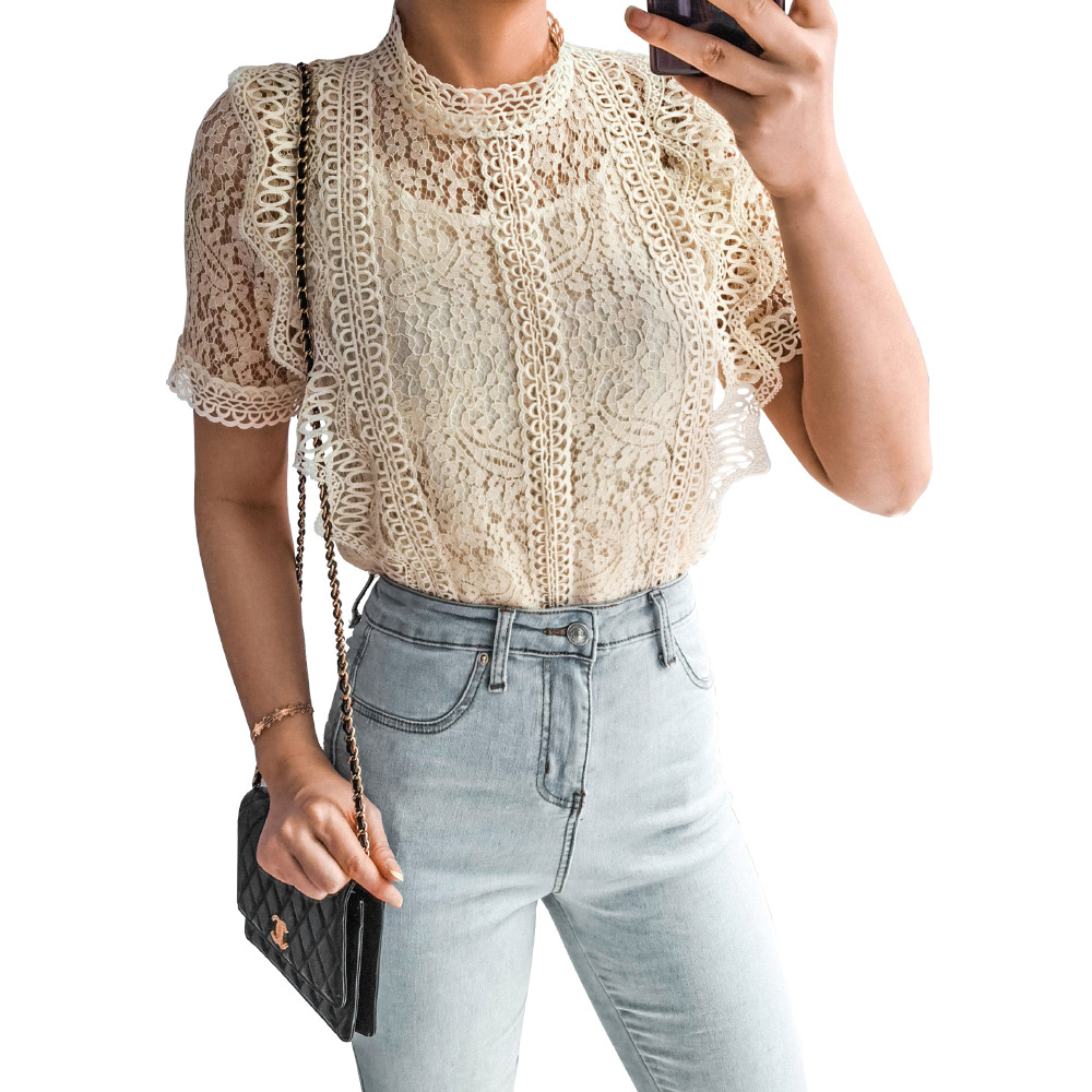 Title 6, Crochet Lace Short-sleeved Casual Top