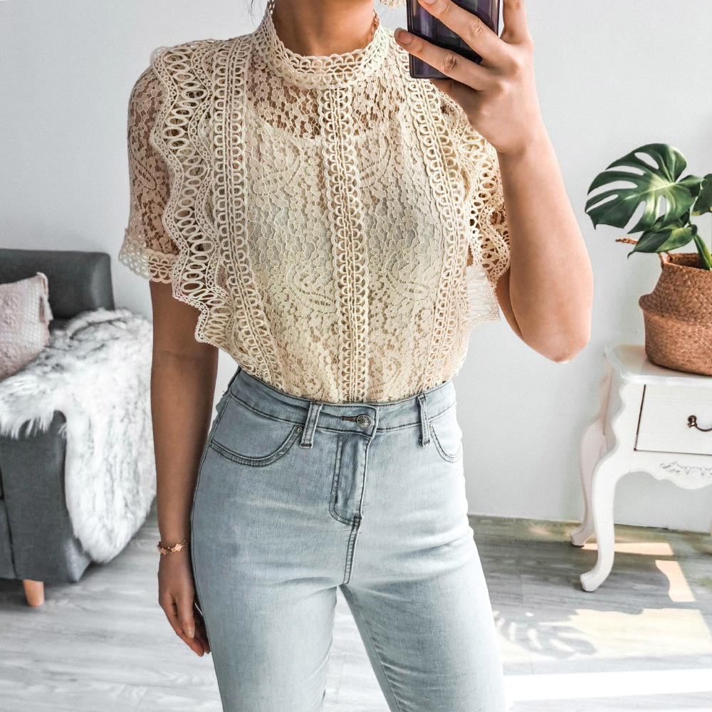 Title 2, Crochet Lace Short-sleeved Casual Top