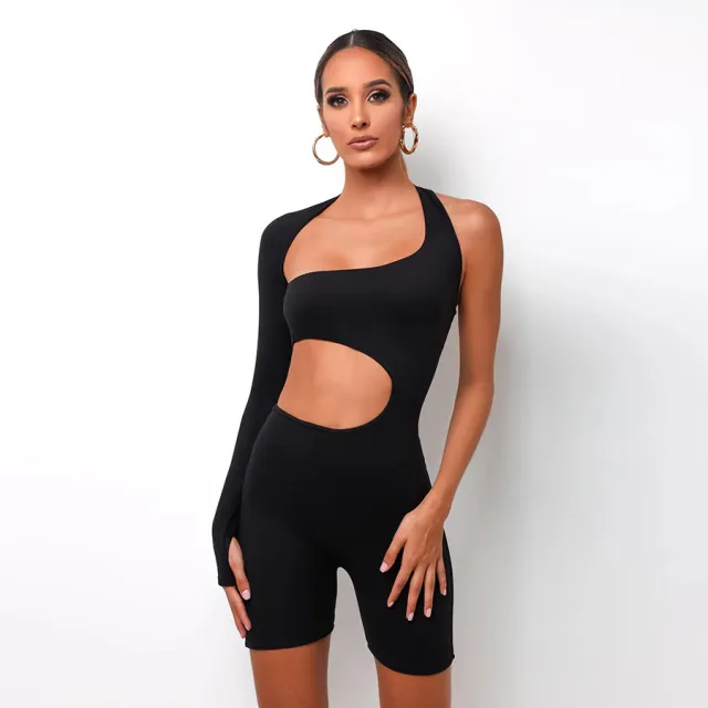 Long sleeved Sexy Cutout Sports Jumpsuit Black - Shop at LoveMi