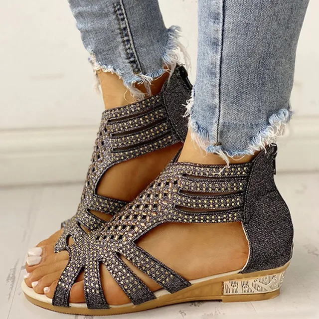 Flat Cutout Roman Rhinestone Sandals Grey - Shop at LoveMi