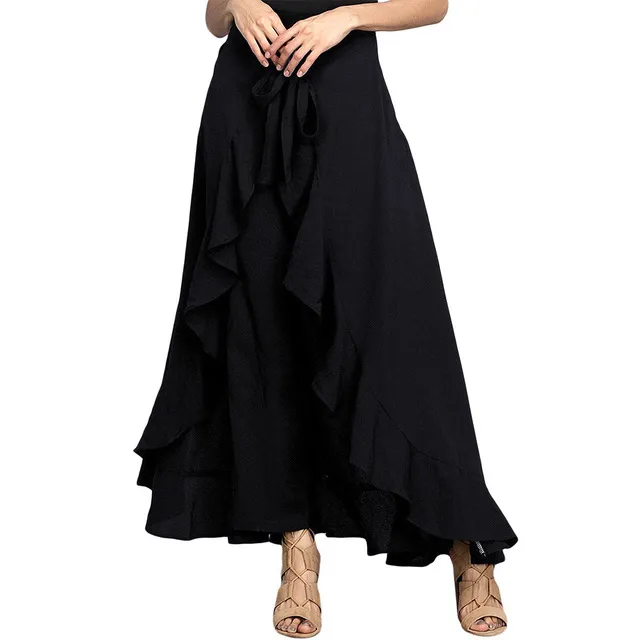 Women Pants Causal Ruffle Drawstring Trouser Black - Shop at LoveMi