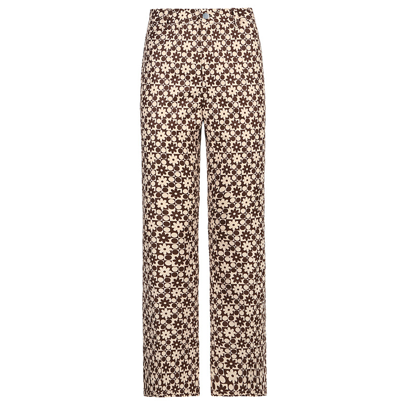 New Fashion Retro Swirl Water Ripple Color Matching Woven Pants Wide Leg Pants