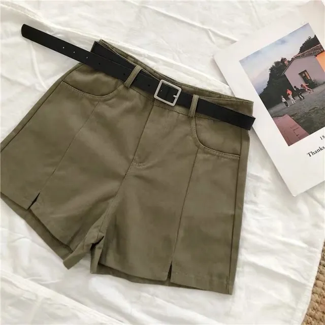 Split Wide Leg Casual Pants Women Summer New Solid Color High Waist Shorts Green - Shop at LoveMi