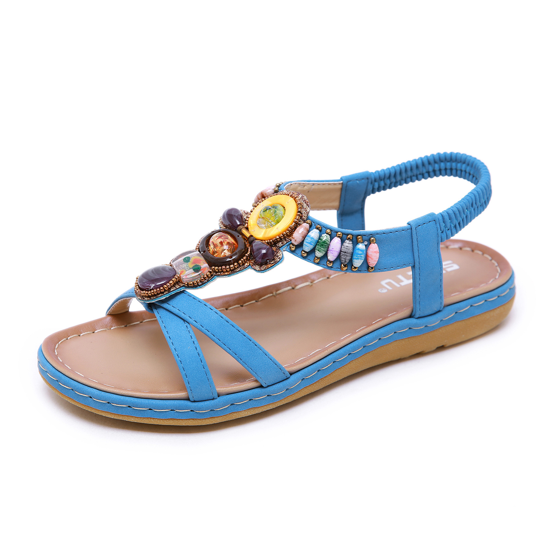 Retro Beaded Holiday Beach Flats Blue - Shop at LoveMi