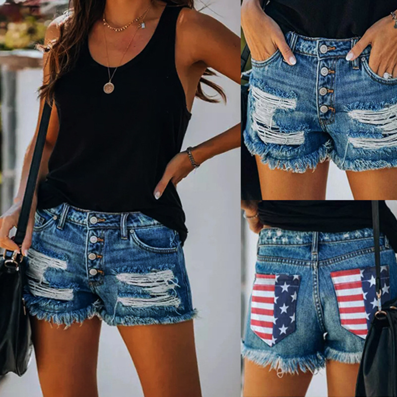 Summer Jeans Women Print Shorts With Ripped Fringe Fringe 1.Style S - Shop at LoveMi