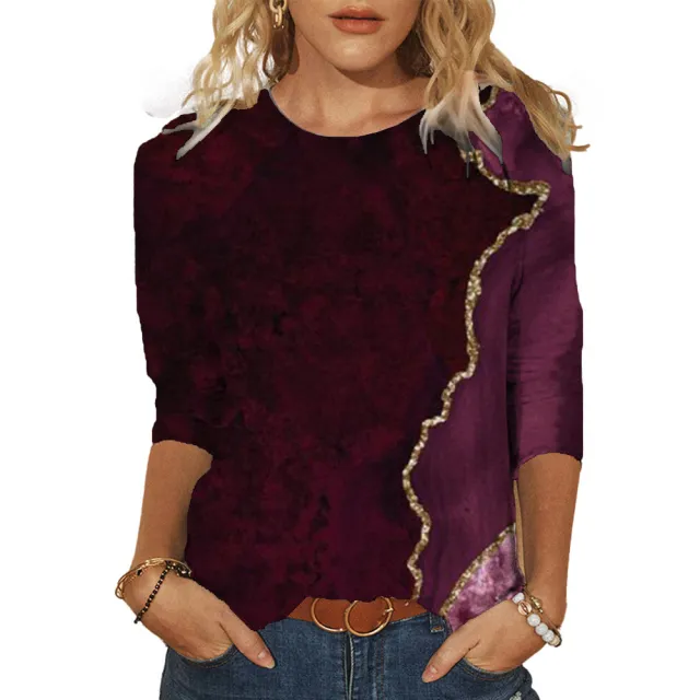 Landscape Painting Positioning Printing Three quarter Sleeve T shirt G - Shop at LoveMi