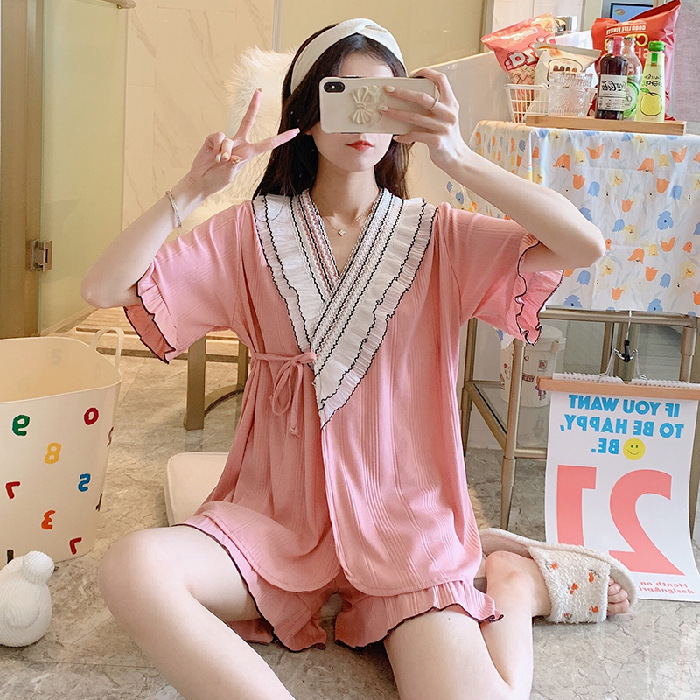 Title 4, Knitted Cotton Kimono Short-sleeved Sweet Lace ...