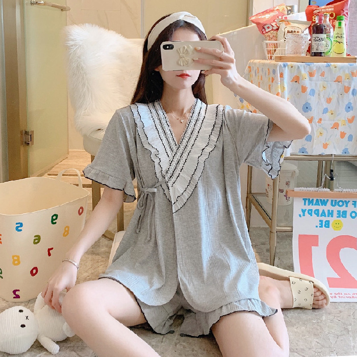 Title 2, Knitted Cotton Kimono Short-sleeved Sweet Lace ...