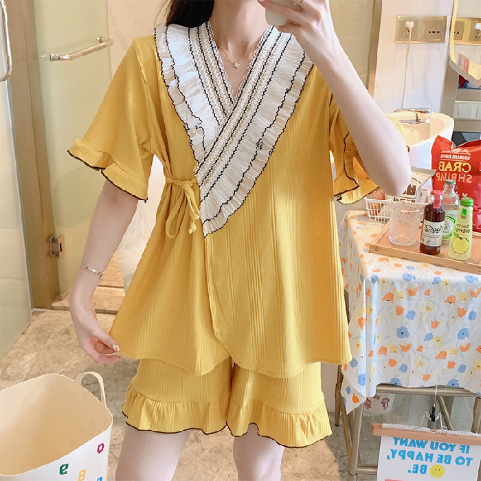 Title 3, Knitted Cotton Kimono Short-sleeved Sweet Lace ...