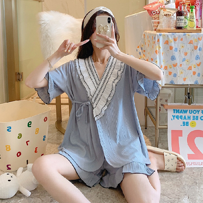 Title 1, Knitted Cotton Kimono Short-sleeved Sweet Lace ...