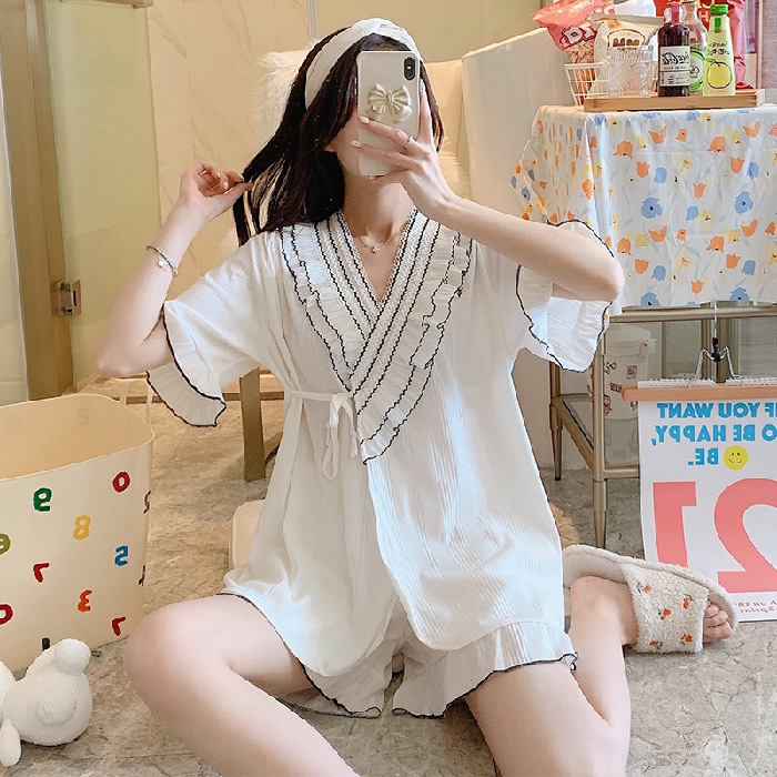 Title 5, Knitted Cotton Kimono Short-sleeved Sweet Lace ...