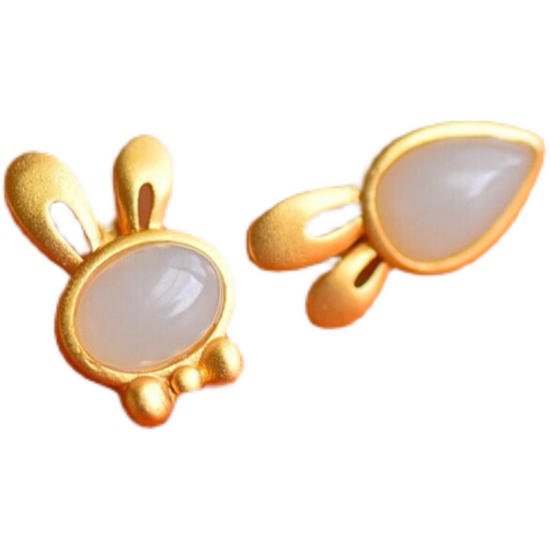 Silver Jewelry Hetian White Jade Rabbit Earrings