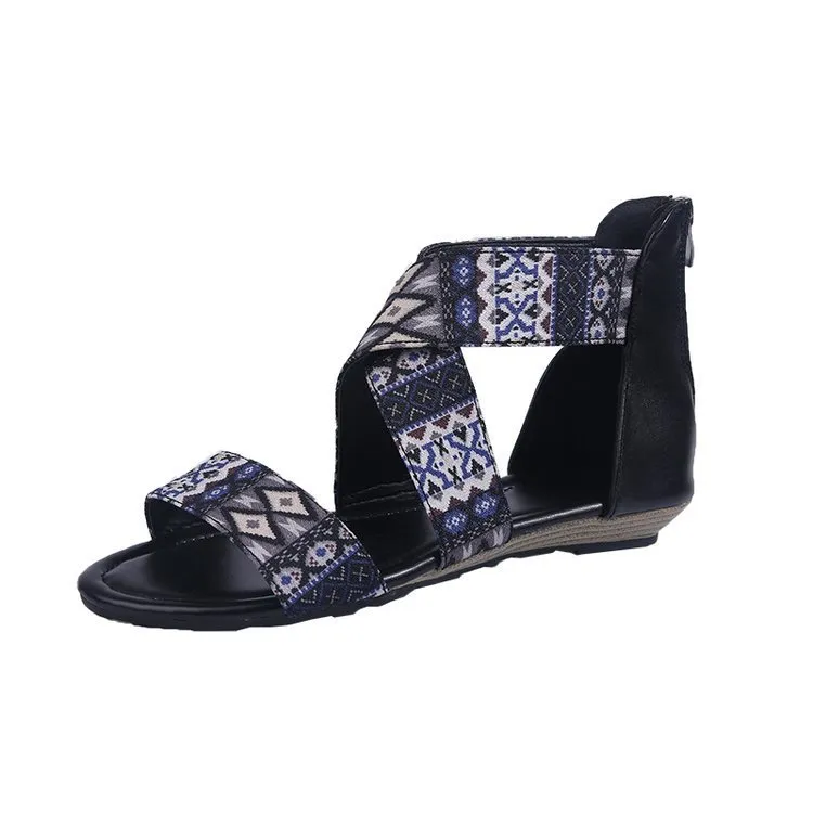 Beach Flat Shoes With Bohemian Ethnic Style By The Sea - Black
