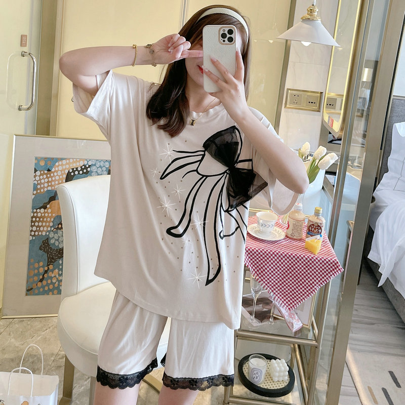 Title 3, Round Neck Pajamas Bow Short-sleeved Shorts Mod...