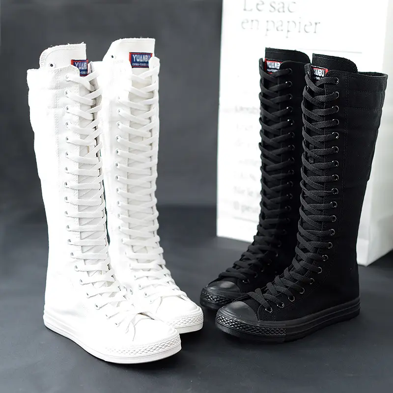 High-top Women's Casual Canvas Shoes Zipper Long