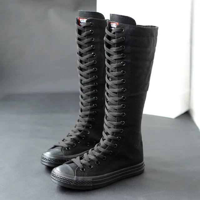 High top Women's Casual Canvas Shoes Zipper Long Boots Black - Shop at LoveMi