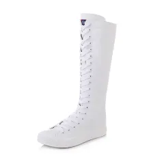 High-top Women's Casual Canvas Shoes Zipper Long Boots - White - View 1