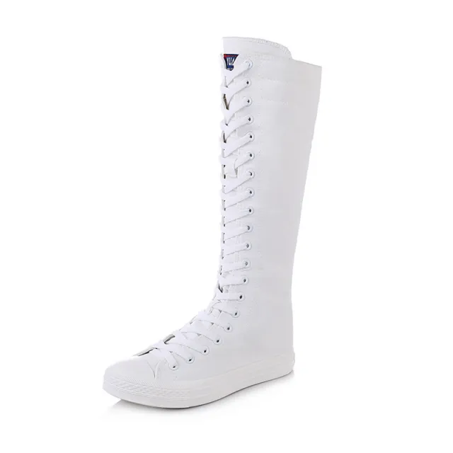 High top Women's Casual Canvas Shoes Zipper Long Boots White - Shop at LoveMi