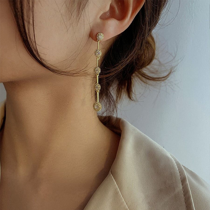 Long Tassel Zircon Earrings Korean Temperament Net Red Earrings Fashion Light Luxury And Thin Earrings S925 Silver Needle