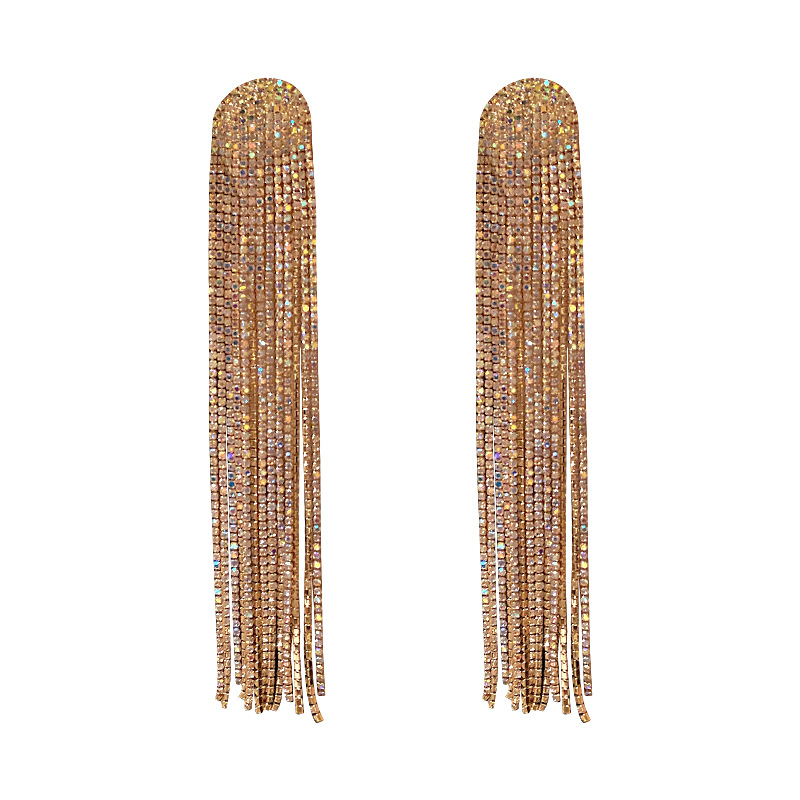 925 Silver Needle Gate Full Diamond Long Tassel Earrings