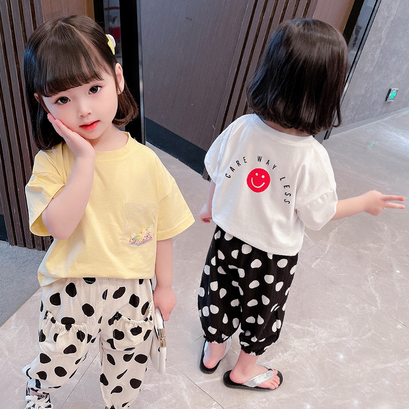 Girls Smiley Face Suit, Baby Western Style Two-piece Suit