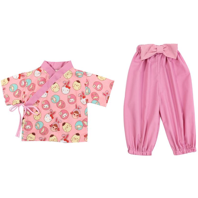 Girls Cartoon Kimono Bow Set
