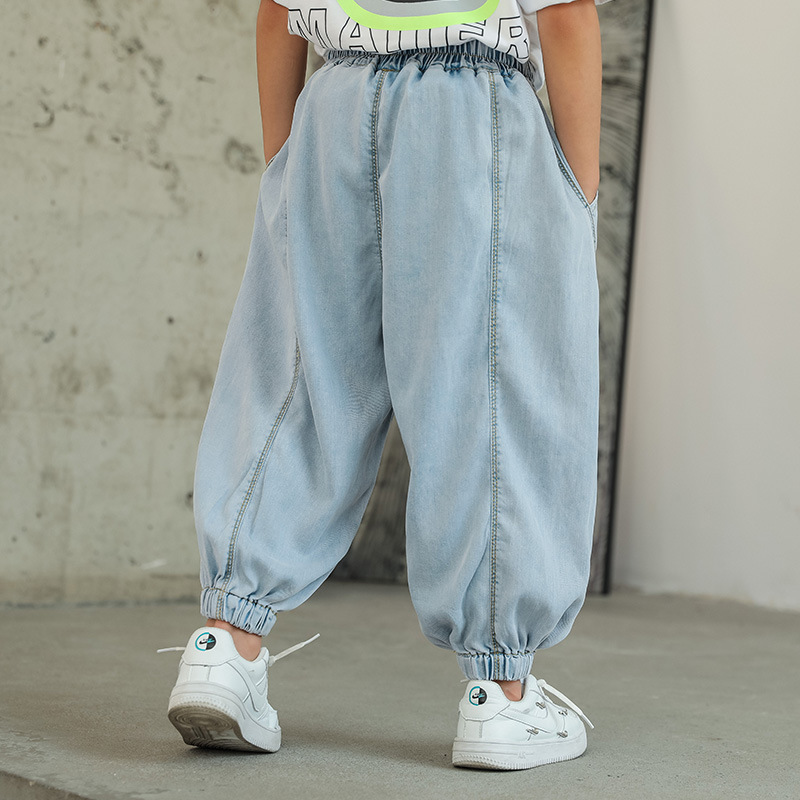 Boys Tencel Denim Anti-Mosquito Pants Summer Thin Section Big Children's Summer New Nine-point Pants Children's Pants