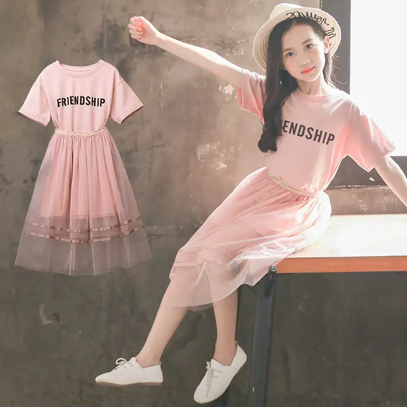Two-piece Cotton Blouse And Mesh Dress
