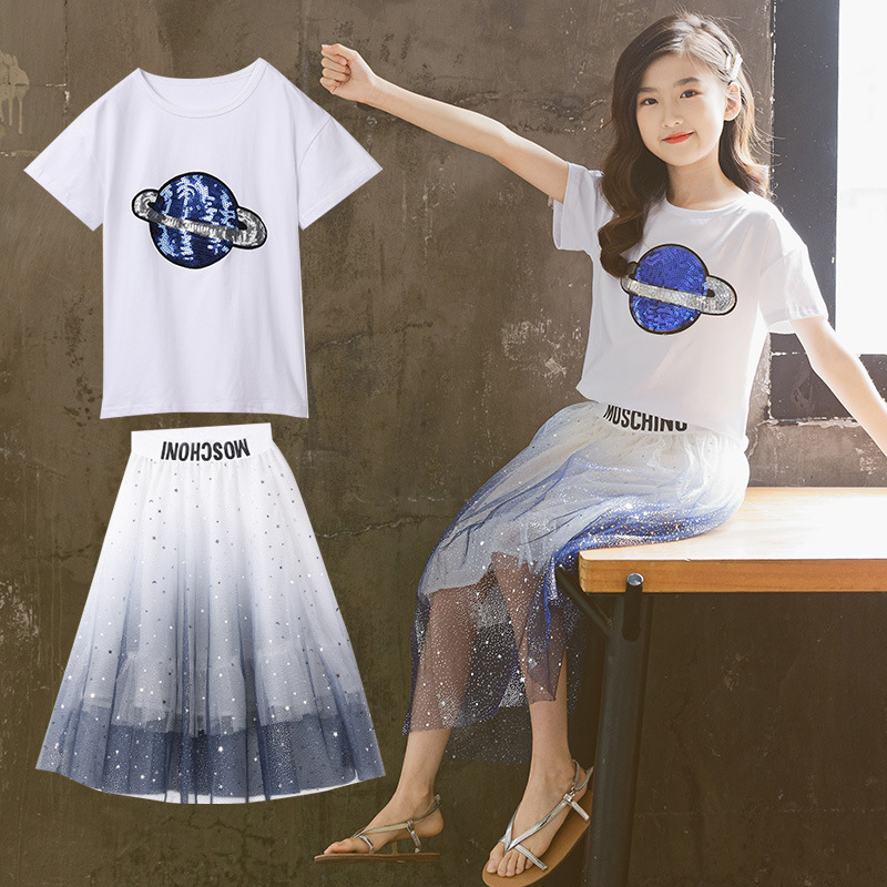 Two-piece Cotton Blouse And Mesh Dress