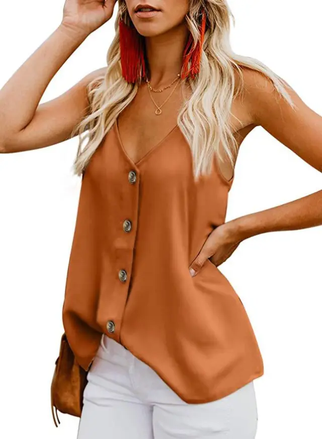 Button Strap V neck Halter T shirt Yellow - Shop at LoveMi