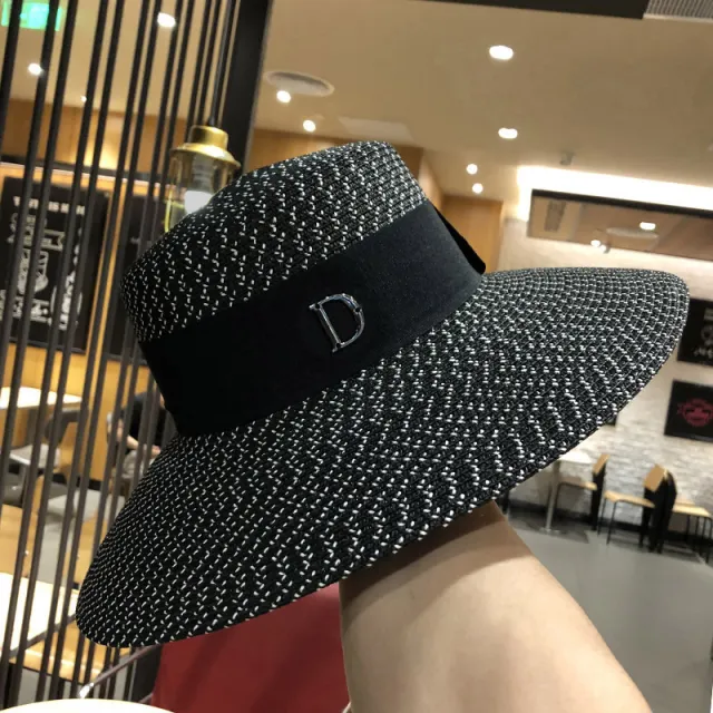 D Letter Big Eaves Summer Seaside Outing Beach Hat Black - Shop at LoveMi