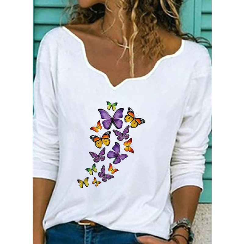 Printed T shirt Fashion Casual Plus Size Top 6 Style M - Shop at LoveMi