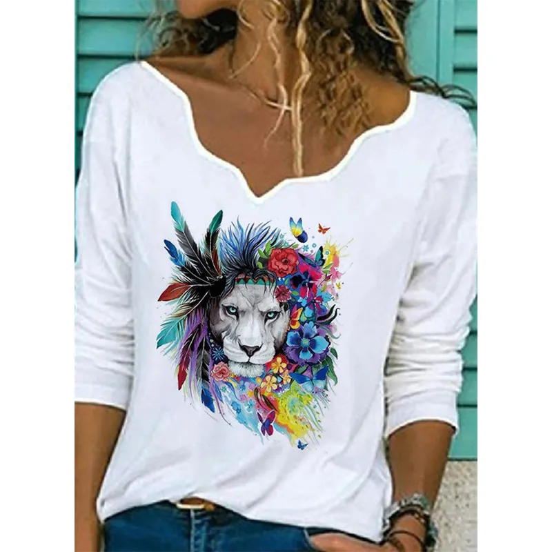 Printed T-shirt Fashion Casual Plus Size Top - 12 Style-L