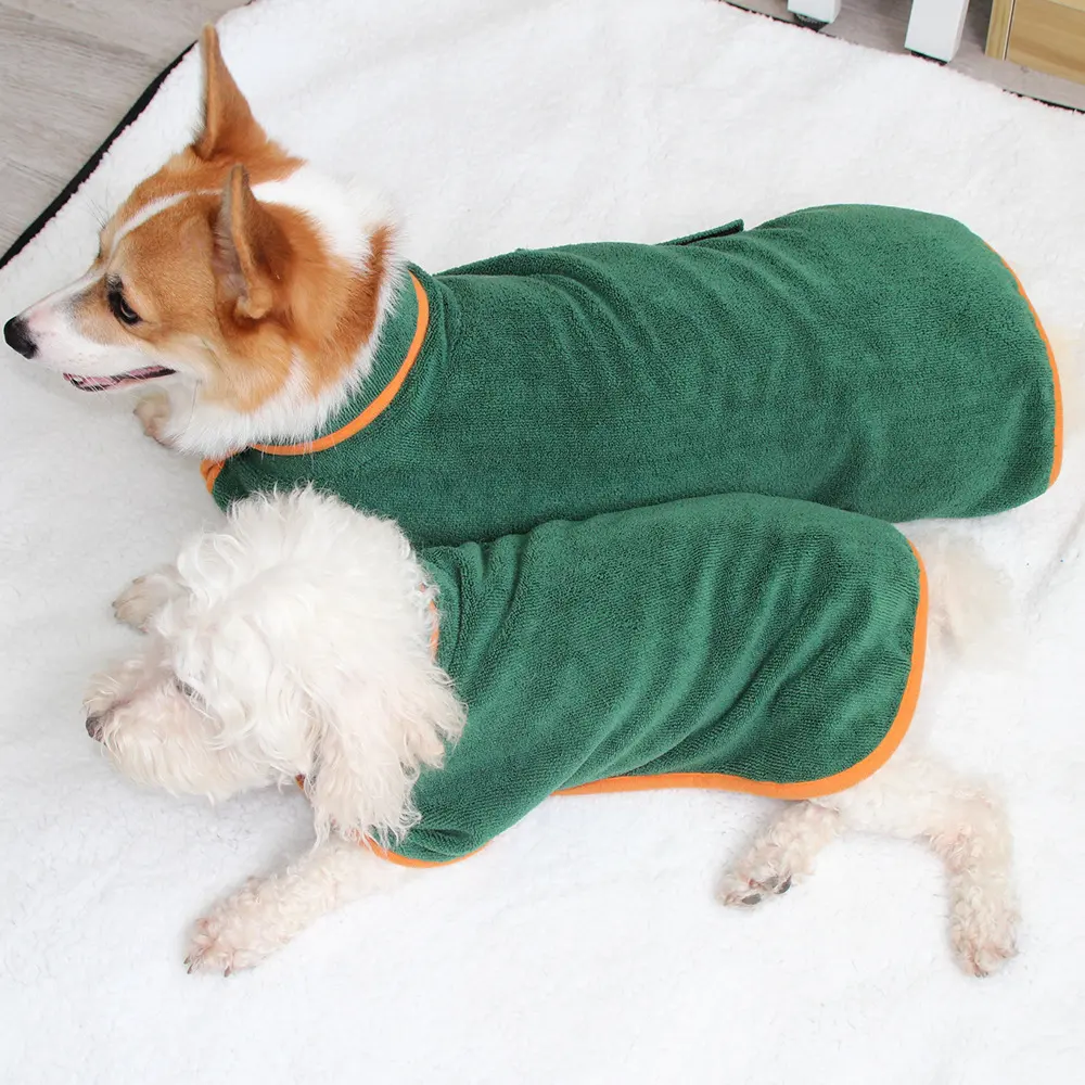 Pet Puppy Clothes Bathing Robe Neck Pet Tucked Waist