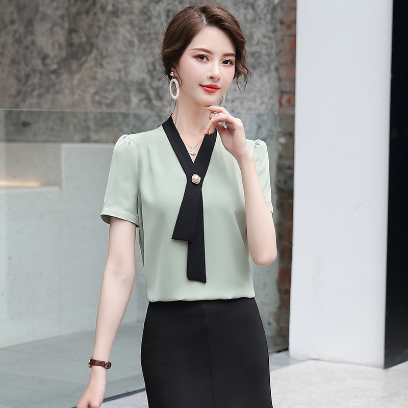Temperament Bow-knot Short-sleeved Blouse Women