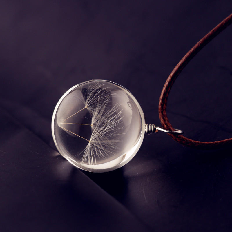 DIY Jewelry Natural Dandelion Dried Flower Necklace Real Flower Glass Ball Necklace
