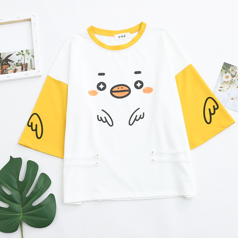 Summer Loose Girls Short-sleeved T-shirt Cute Chick Print