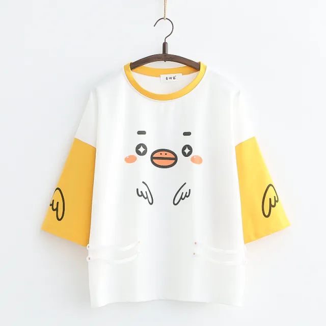 Summer Loose Girls Short sleeved T shirt Cute Chick Print White - Shop at LoveMi