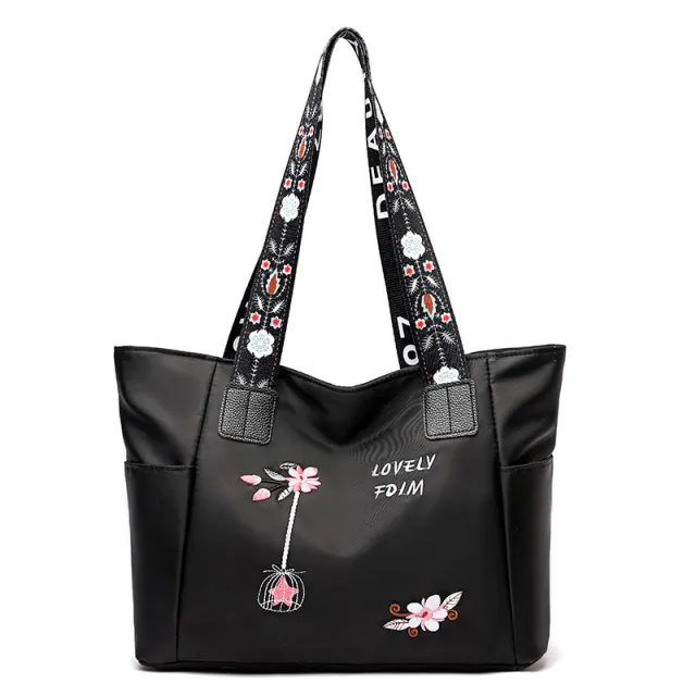Nylon Cloth Shoulder Handbag Shopping Bag Black - Shop at LoveMi
