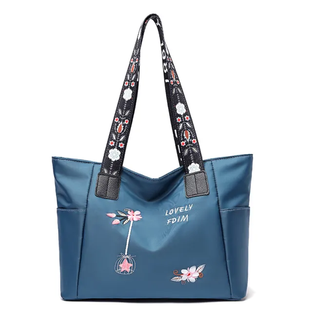 Nylon Cloth Shoulder Handbag Shopping Bag Blue - Shop at LoveMi