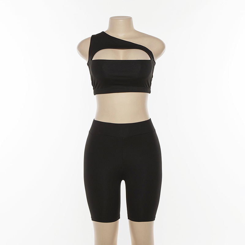 Spring And Summer New Women's Sexy Hollow One-shoulder Sports Suit