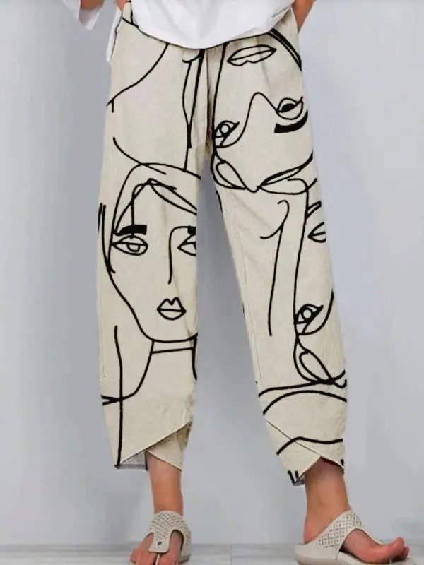 All match Linen Loose Cropped Trousers Apricot - Shop at LoveMi