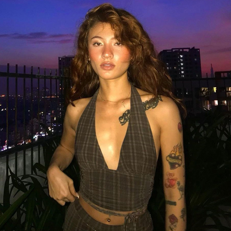 Pure Color Halter Bandage V-neck Strapless Summer Women's Vest