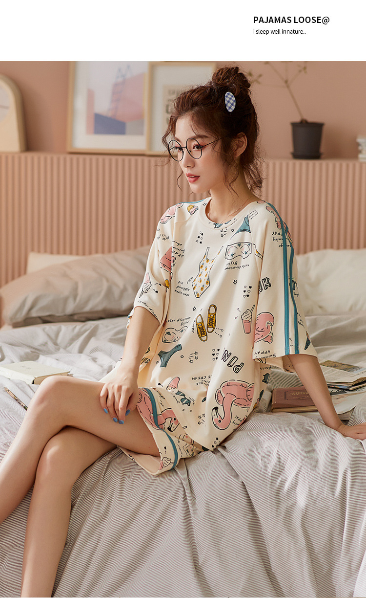 Title 12, Pajamas Women Summer Pure Cotton Thin Short-Sle...