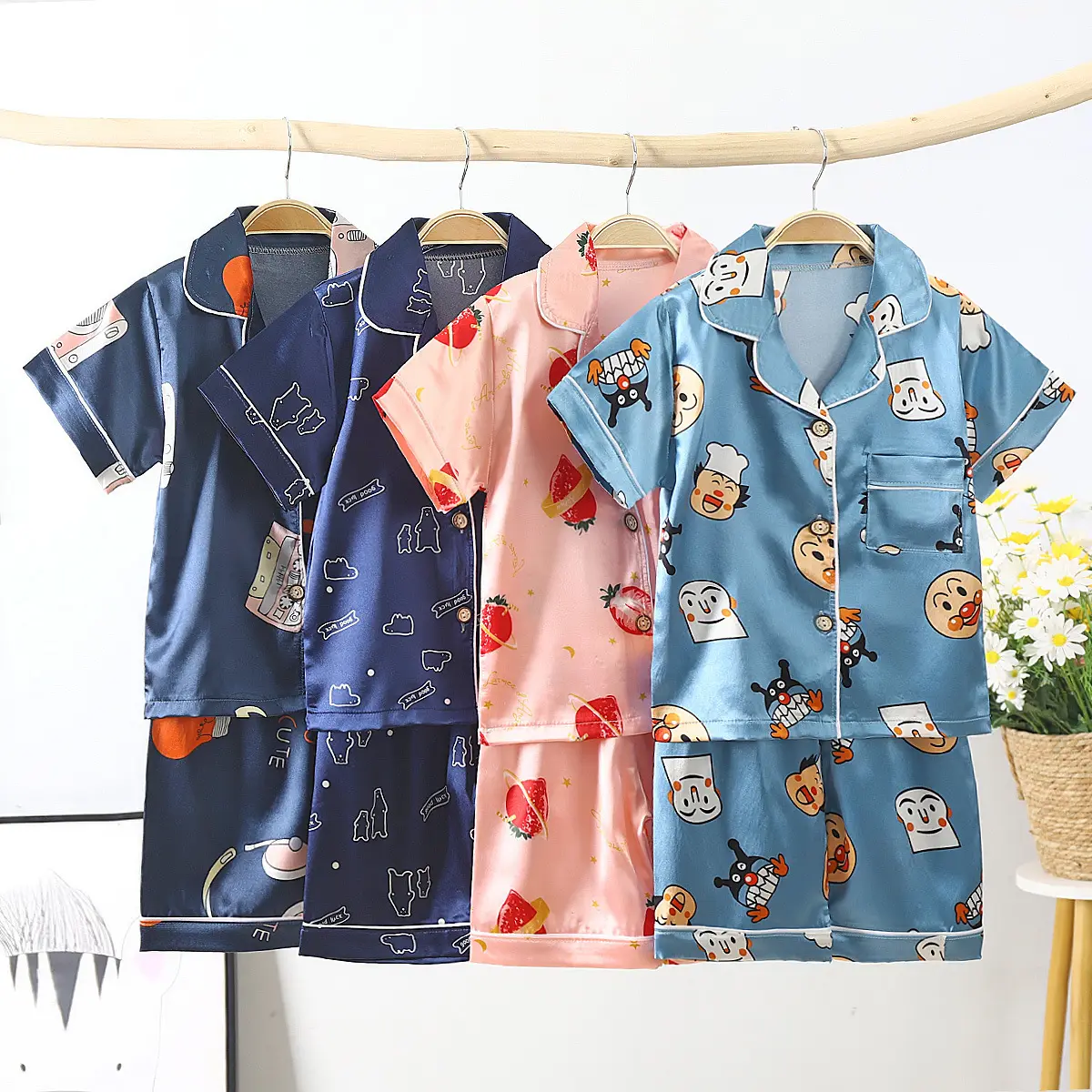 Children's Pajamas Set Cartoon Printed Silk Home