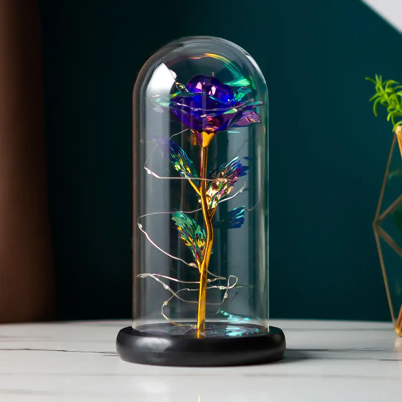 Preserved Flower Glass Cover Gold Foil Rose