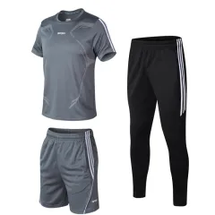 Sports Suit Men's Summer New Black Three-Piece Suit Youth Leisure Sports Men's Fitness Three-Piece Suit Trend - Grey - View 1