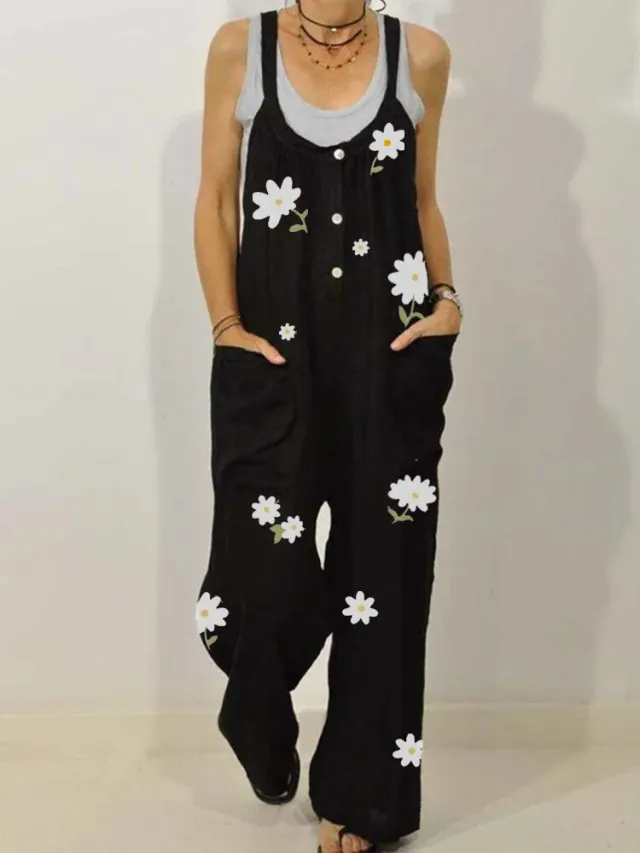 Women's casual pants with floral print straps Black - Shop at LoveMi