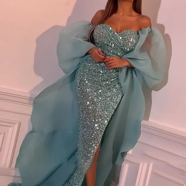 Mesh covered Hip Ball Gown Dress Green - Shop at LoveMi
