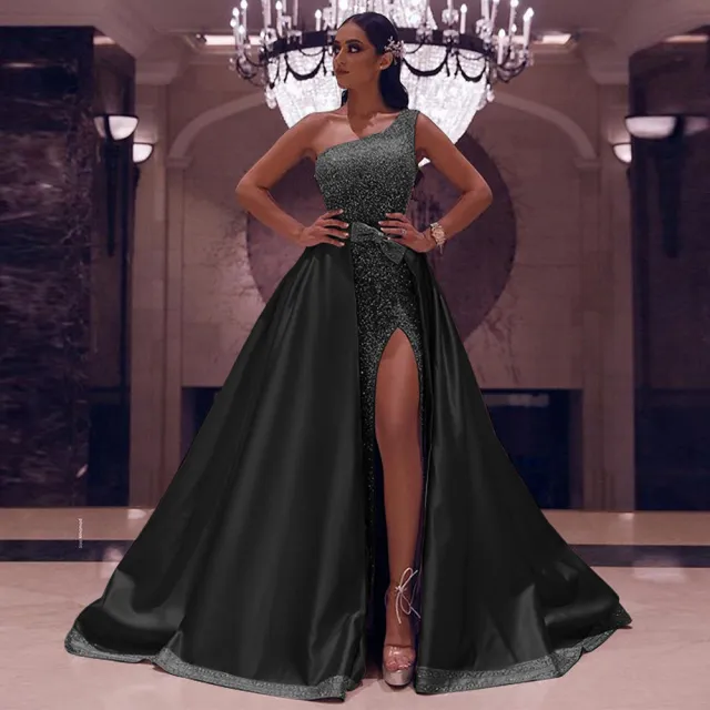 New One Shoulder Mopping Evening Dress Black - Shop at LoveMi